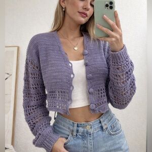 Grannycore Ballet Fairy Crochet Cardigan | Lavender Knit | Whimsical Vintage